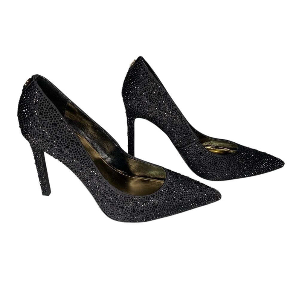 Guess NWOT Bejeweled High Heels 4" High Black Gold Inside Size 7.5